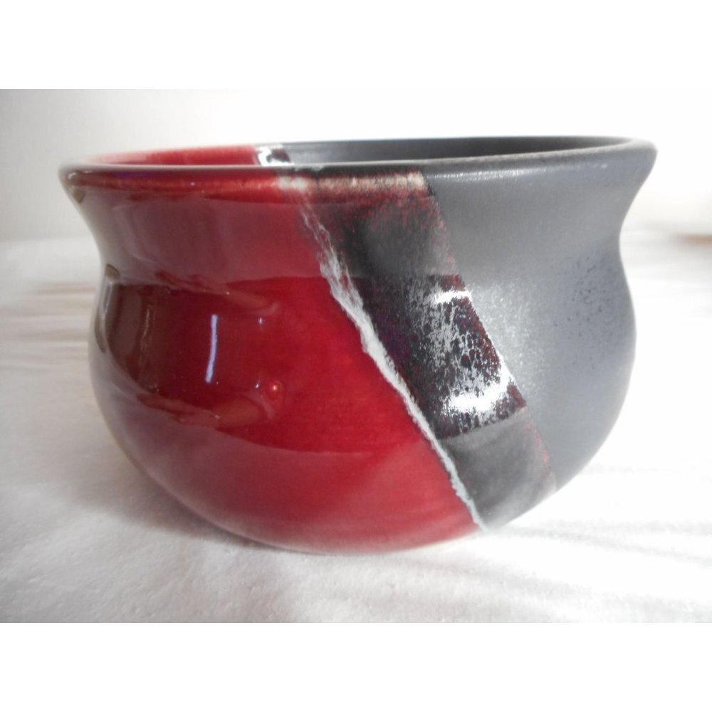 Handmade Burgundy Black Bowl or Planter Signed